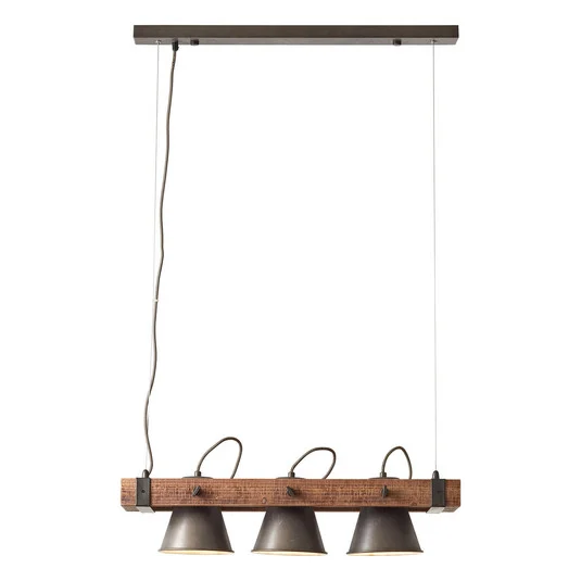 Lámpara colgante Plow, 3 luces negro/madera oscuro