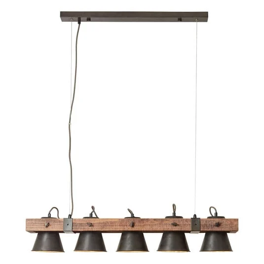 Lámpara colgante Plow, 5 luces negro/madera oscuro