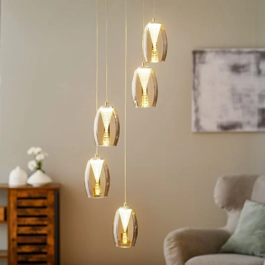 Lámpara colgante LED Metropolis de cristal ahumado 5 luces