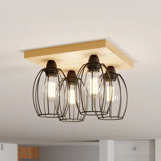 Plafón Beevly, madera y metal, 4 luces