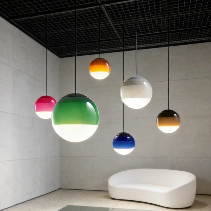 Lámpara colgante de vidrio de colores tipo globo LED para comedor