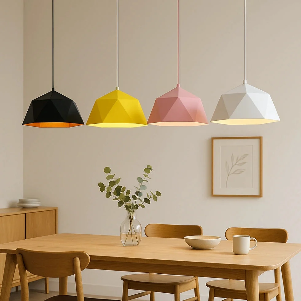 Lámpara colgante nórdica LED de metal acabado macaron para comedor