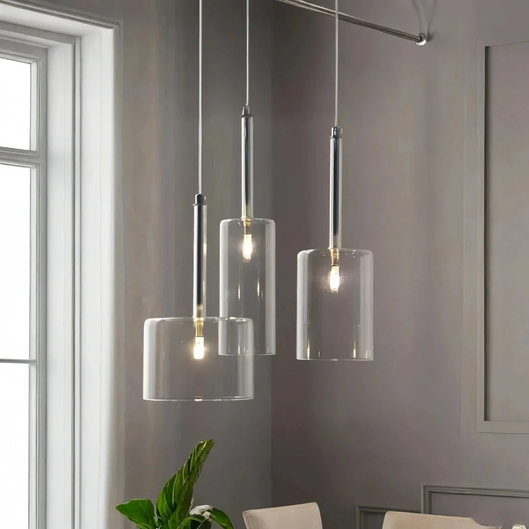 Lámpara colgante cilíndrica de vidrio moderna regulable en altura para comedor