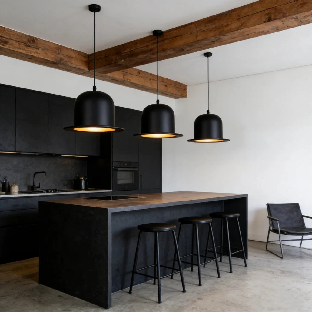 Lámpara Colgante Sombrero LED Negra Diseño Moderno para Comedor