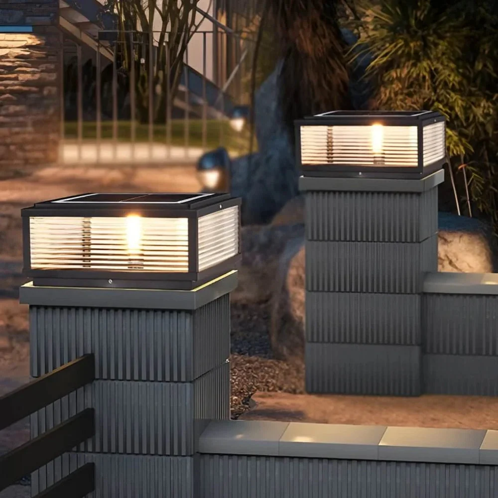 Lámpara solar sobremuro IP65 moderna de vidrio rectangular para jardín