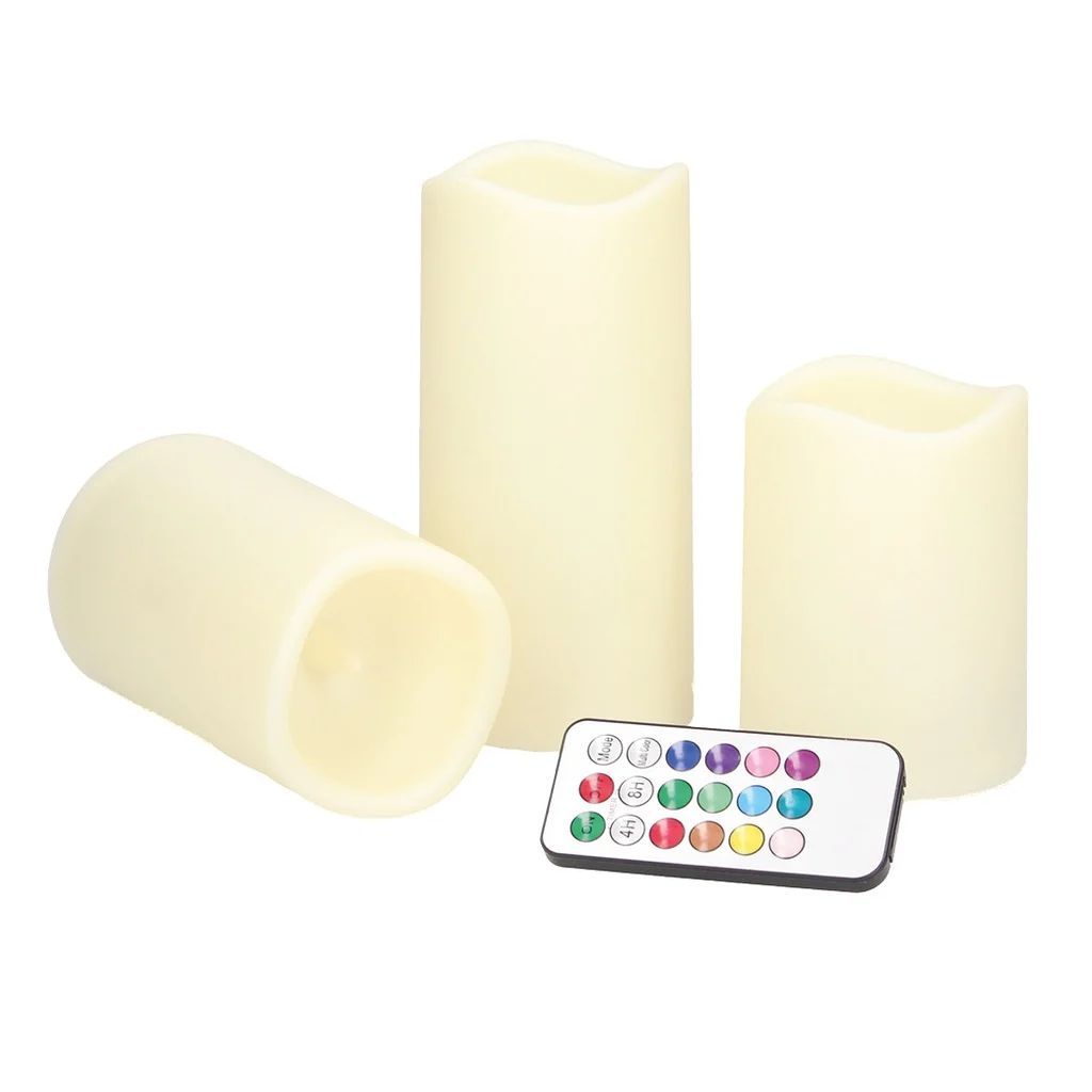 Pack 3 Velas Decorativas LED RGB de Cera 100mm + 120mm + 150mm