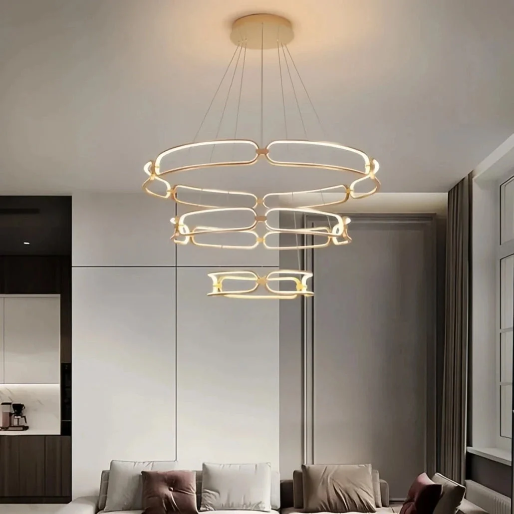 Lámpara colgante circular LED regulable de diseño moderno dorada para salón