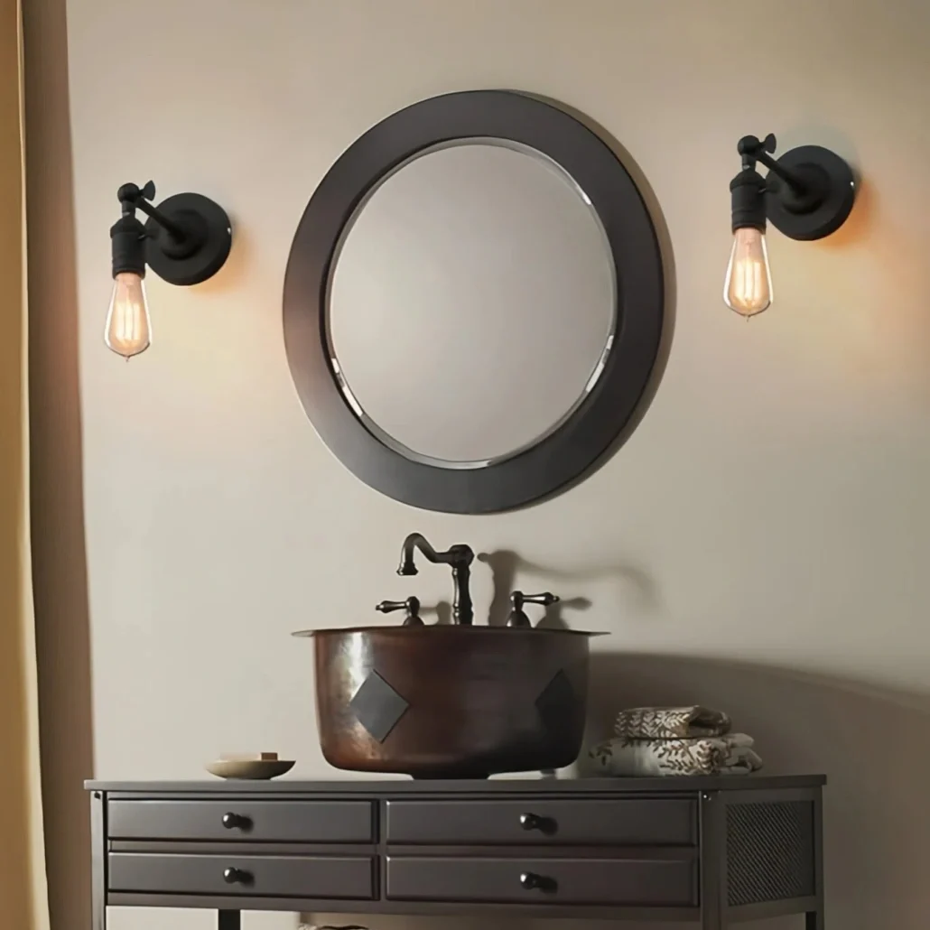 Aplique pared industrial vintage articulado en metal negro para baño