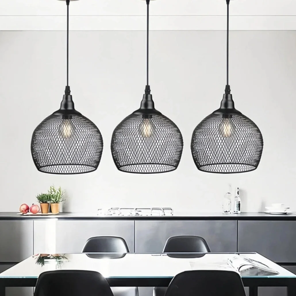 Lámpara colgante industrial negra de metal regulable para comedor