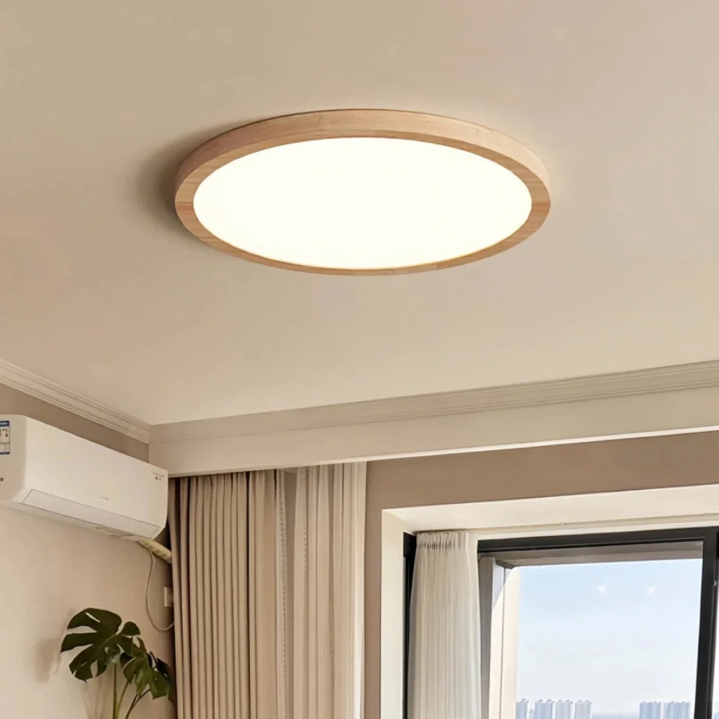 Plafón redondo de madera nórdico ultrafino regulable para dormitorio