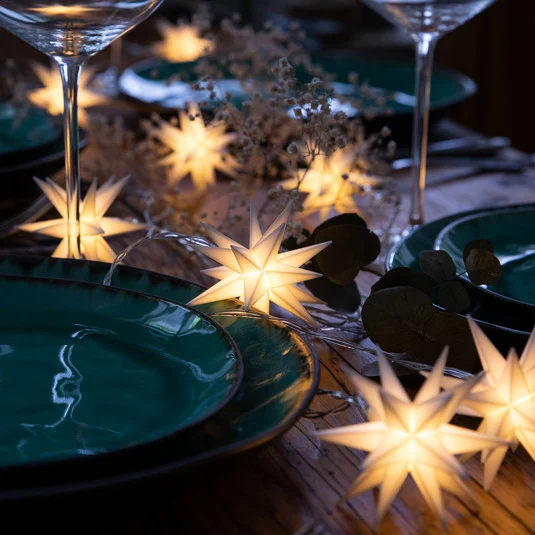 Cadena de luces LED con estrellitas en el exterior, 9 luces, blanca