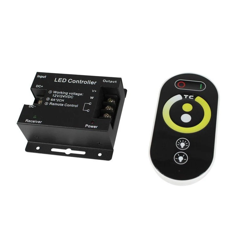 Controlador / regulador de temperatura de color y mando RF para tira LED CCT 12/24V-DC 12A