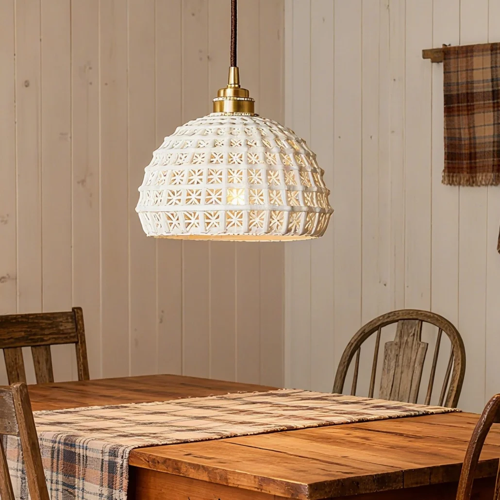 Lámpara Colgante Cerámica Blanca LED Estilo Nórdico para Comedor