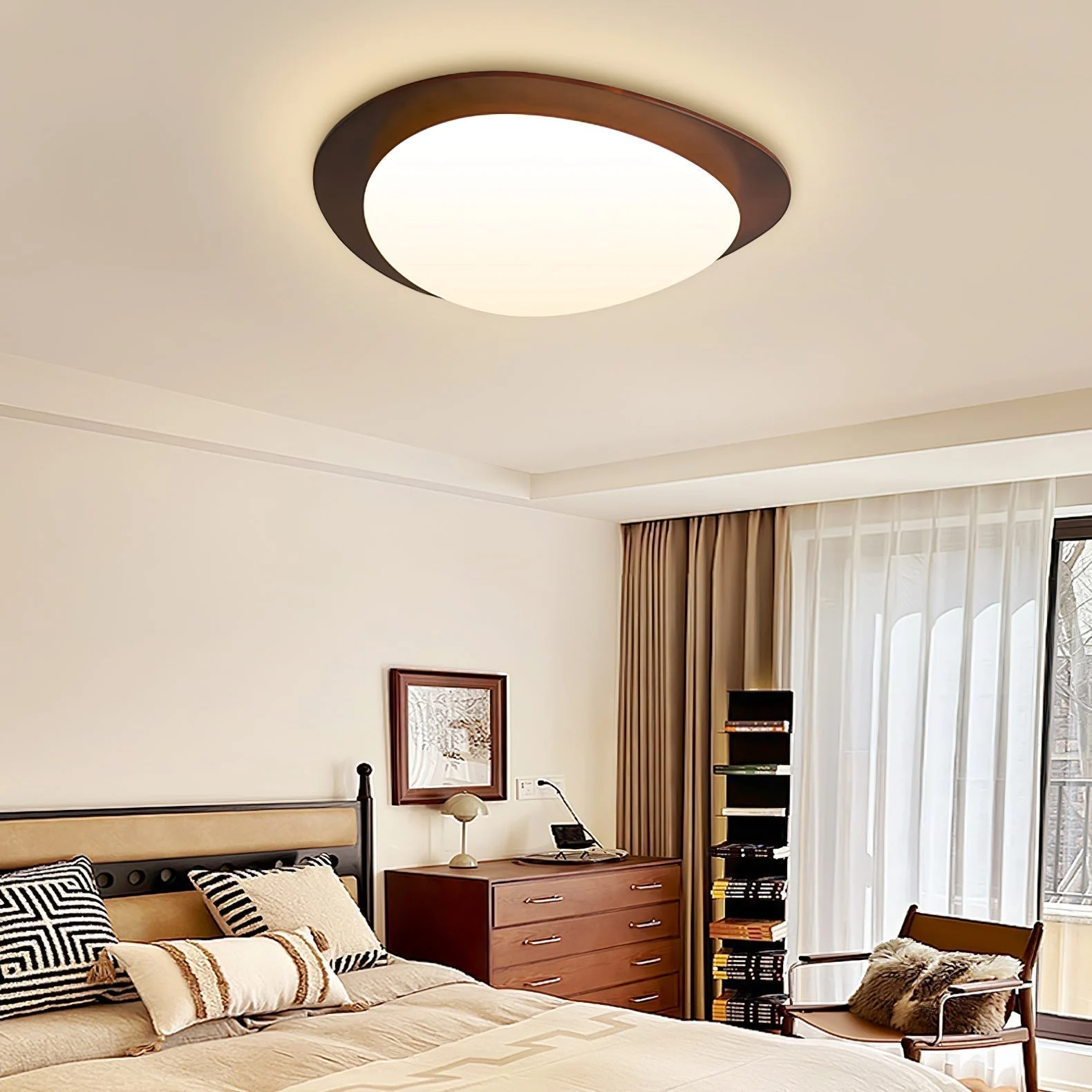 PiedraLuz - Lámpara de techo LED con acabado efecto madera escandinava