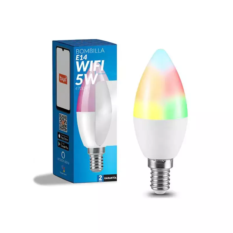 Bombilla LED Inteligente Smart C37 E14 Vela Dimable CCT+RGB 6W WiFi Compatible con Alexa y Google Home