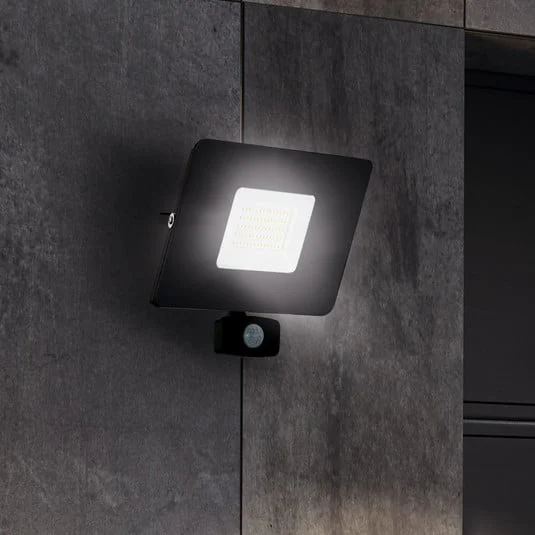 Foco de exterior LED Faedo 3, sensor, negro, 50W