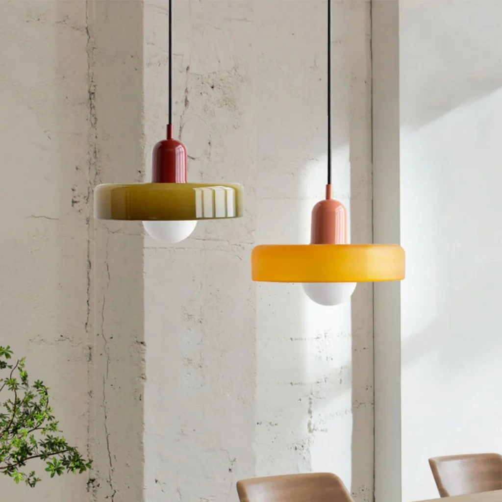 Lámpara de vidrio colgante LED en tono Morandi para comedor