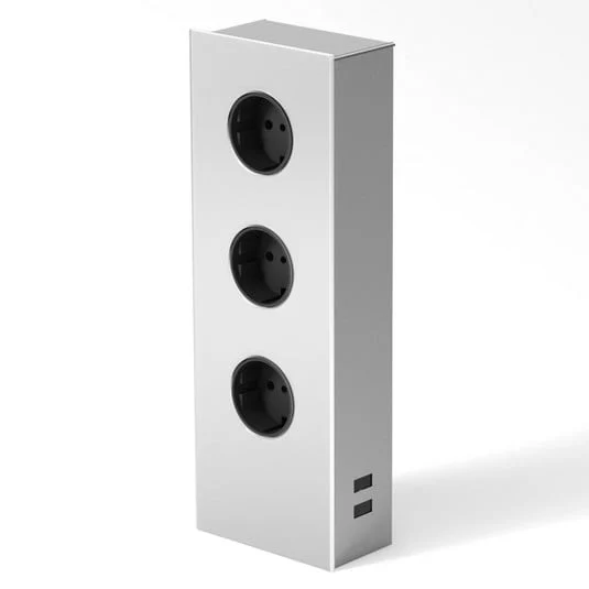 Torre de enchufes Power de acero inoxidable, 3 unidades