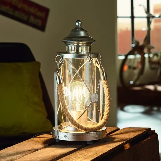 Lámpara farol de sobremesa Kirian plata antigua
