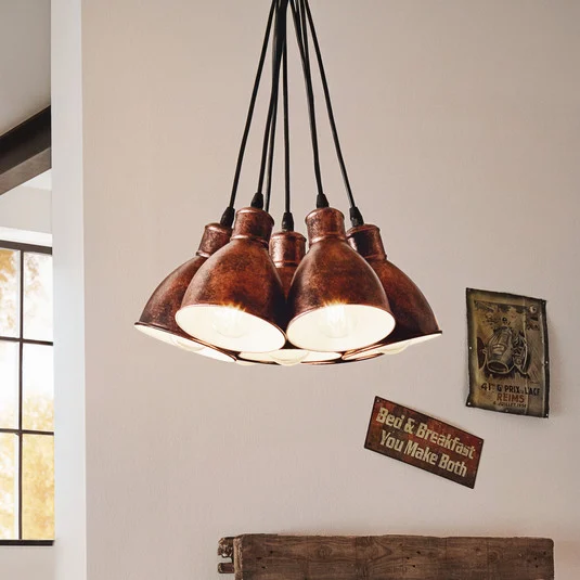 Lámpara colgante vintage Priddy 1, 7 luces, cobre