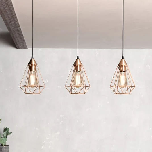 Lámpara colgante vintage Tarbes 3 brazos, cobre