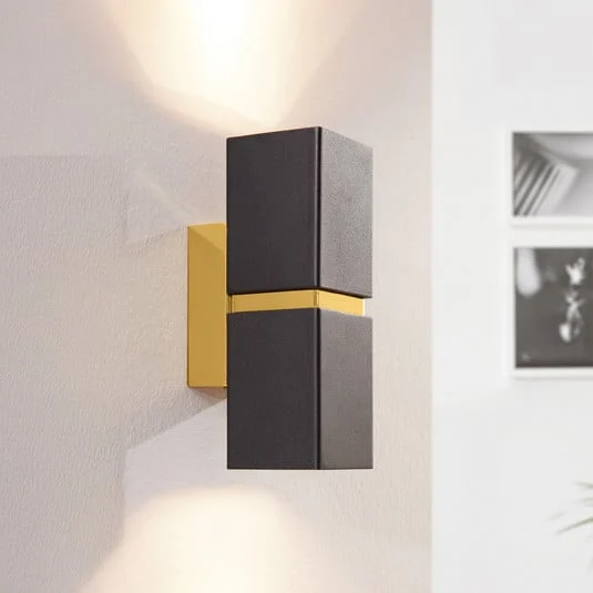 Lámpara de pared LED 2 brazos Passa, negro dorado
