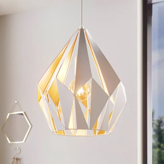 Lámpara colgante Carlton, blanco-oro, Ø 31cm