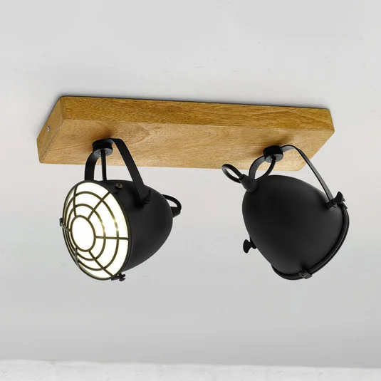 Foco de techo Gatebeck de madera y metal, 2 luces