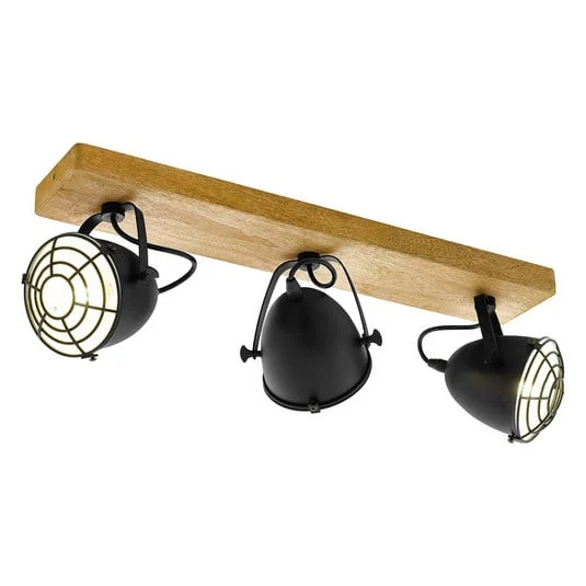 Foco de techo Gatebeck de madera y metal, 3 luces