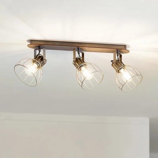 Plafón Sambatello, 3 luces, marrón/plata