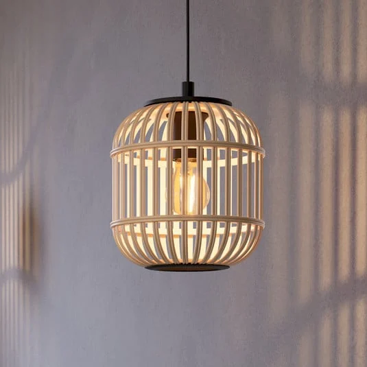 Lámpara colgante Bordesley, pantalla madera 21 cm