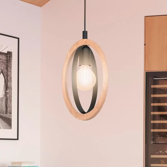 Lámpara colgante Basildon de madera/acero, 1 luz