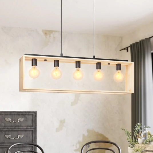 Lámpara colgante Famborough, marco madera, 5 luces