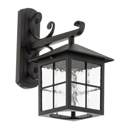 Aplique de exterior Winchester BL19, negro/transparente, IP43, cristal