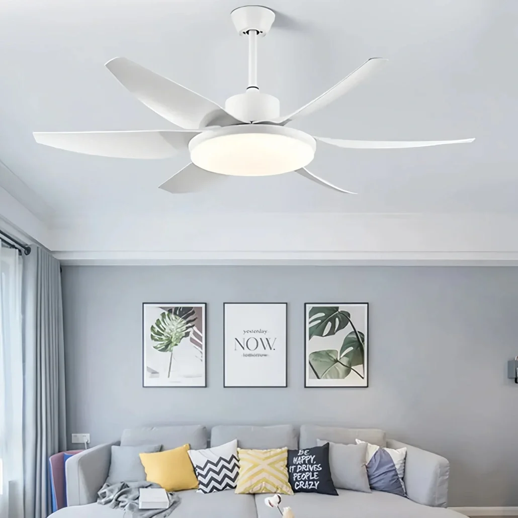 Ventilador de techo con luz 6 aspas moderno silencioso con motor DC y mando a distancia 132 cm para salón
