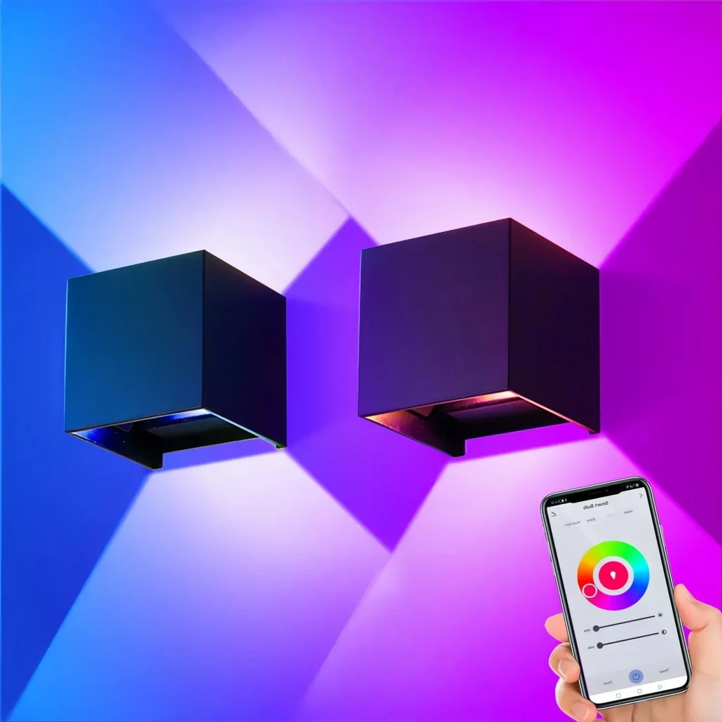 Aplique de pared exterior bidireccional LED RGB 6W IP65 negro cúbico
