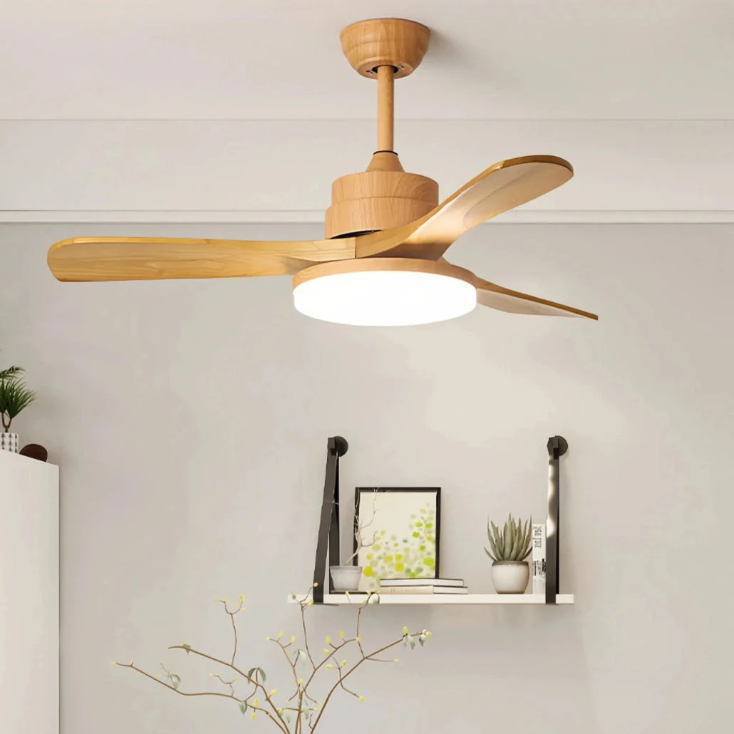 Ventilador de techo con luz LED acabado madera 3 aspas 6 velocidades Ø100/120/130 cm