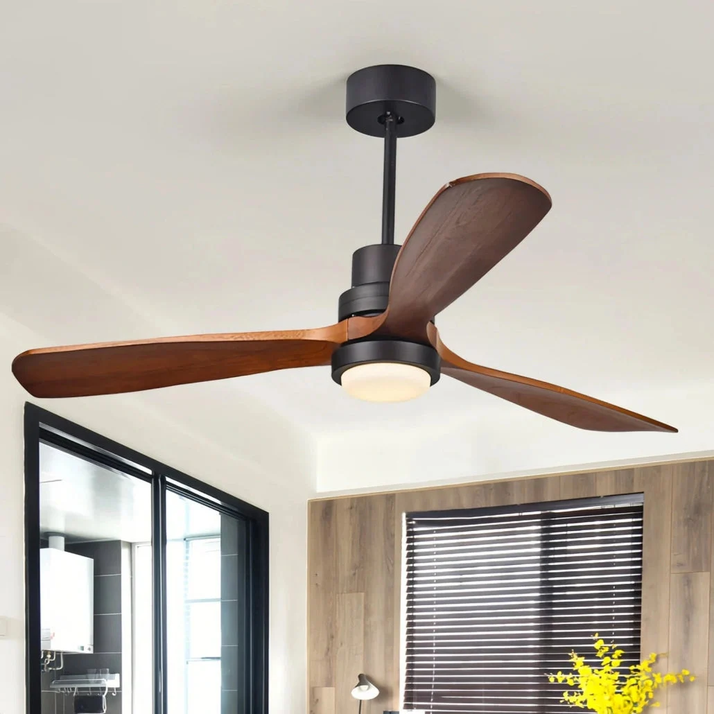 Ventilador de techo con luz madera LED silencioso 3 aspas reversibles