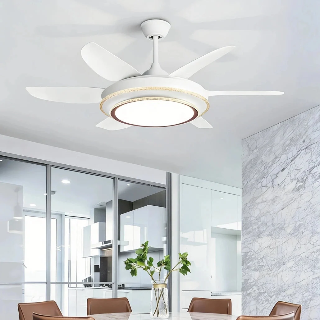 Ventilador blanco de techo con luz LED y motor DC silencioso Ø130/145 cm