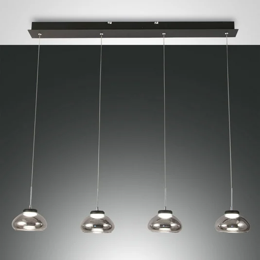 Lámpara colgante Arabella 4 luces fila, gris humo