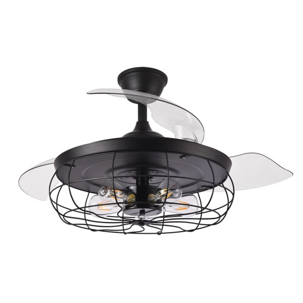 Ventilador de Techo LED Negro Metal / ABS / Policarbonato Motor DC con Temporizador Mando a Distancia Palas Retráctiles  Verano e Invierno