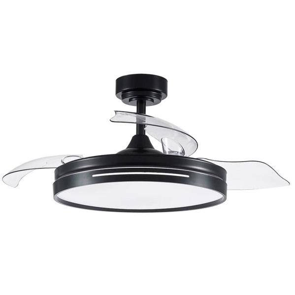 Ventilador de Techo LED Negro 48W  Metal / ABS / Policarbonato Motor DC con Temporizador Mando a Distancia Palas Retráctiles  Verano e Invierno