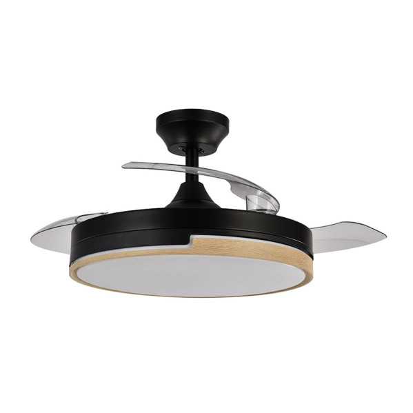 Ventilador de Techo LED Negro/Madera 72W  Metal / ABS / Policarbonato Motor DC con Temporizador Mando a Distancia Palas Retráctiles  Verano e Invierno