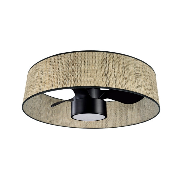 Ventilador de Techo LED Cañizo/Negro 24W  Metal/Cañizo/Policarbonato Motor DC con Temporizador Mando a Distancia Palas Retráctiles  Verano e Invierno