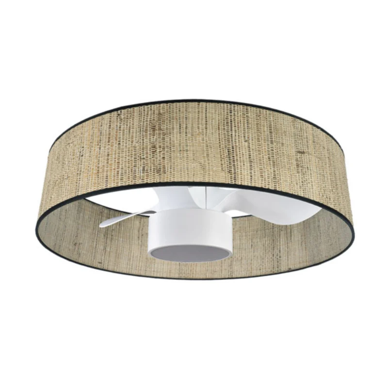 Ventilador de Techo LED Cañizo/Blanco 24W  Metal/Cañizo/Policarbonato Motor DC con Temporizador Mando a Distancia Palas Retráctiles  Verano e Invierno