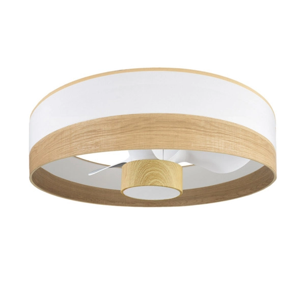 Ventilador de Techo LED Blanco/Madera Clara 24W  Metal/Textil/Policarbonato Motor DC con Temporizador Mando a Distancia Palas Retráctiles  Verano e Invierno
