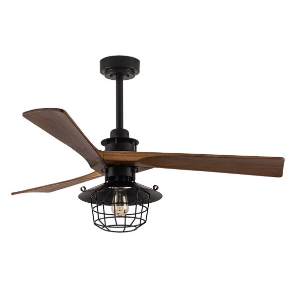 Ventilador de Techo LED Negro/Roble 1XE27 Metal / Madera Motor DC con Temporizador Mando a Distancia Palas Retráctiles  Verano e Invierno