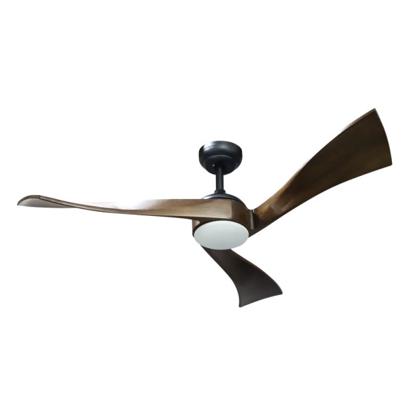 Ventilador de Techo LED Negro/Roble 22W  Madera / Metal / Cristal Motor DC con Temporizador Mando a Distancia Palas Retráctiles  Verano e Invierno