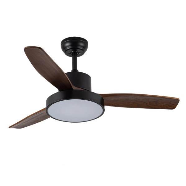 Ventilador de Techo LED Negro/Roble 48W  Metal / Madera / Policarbonato Motor DC con Temporizador Mando a Distancia Palas Retráctiles  Verano e Invierno