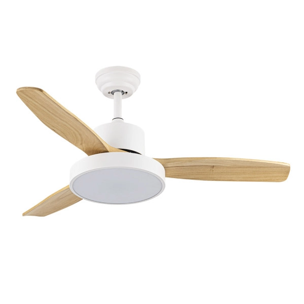 Ventilador de Techo LED Blanco/Haya 48W  Metal / Madera / Policarbonato Motor DC con Temporizador Mando a Distancia Palas Retráctiles  Verano e Invierno